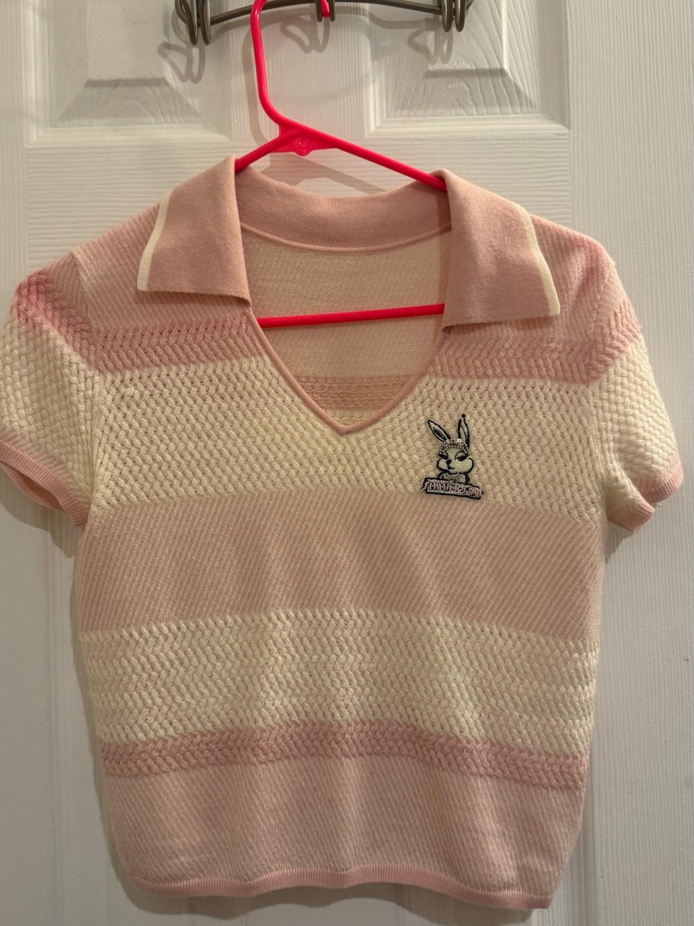 Miss Sixty Y2K Pink Cream Knit Polo Top XS